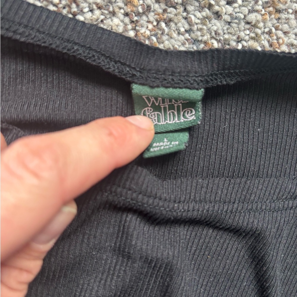 Wild Fable Black Ribbed Top ribbed long sleeve crop tee y2k large - Picture 2 of 5